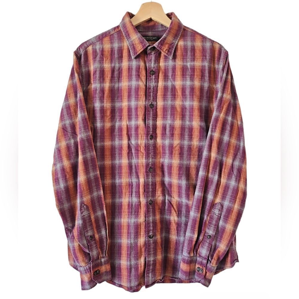 Banana Republic Men Plaid Grant Fit Button Up Luxe Flannel Shirt Purple L